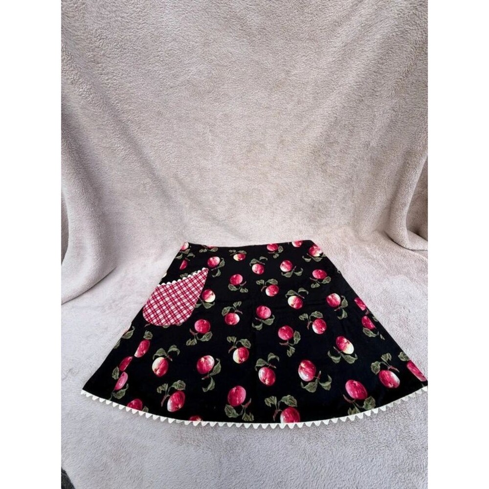 Vintage Handmade Reversible Half Apron Apple Print Red Plaid Cottagecore